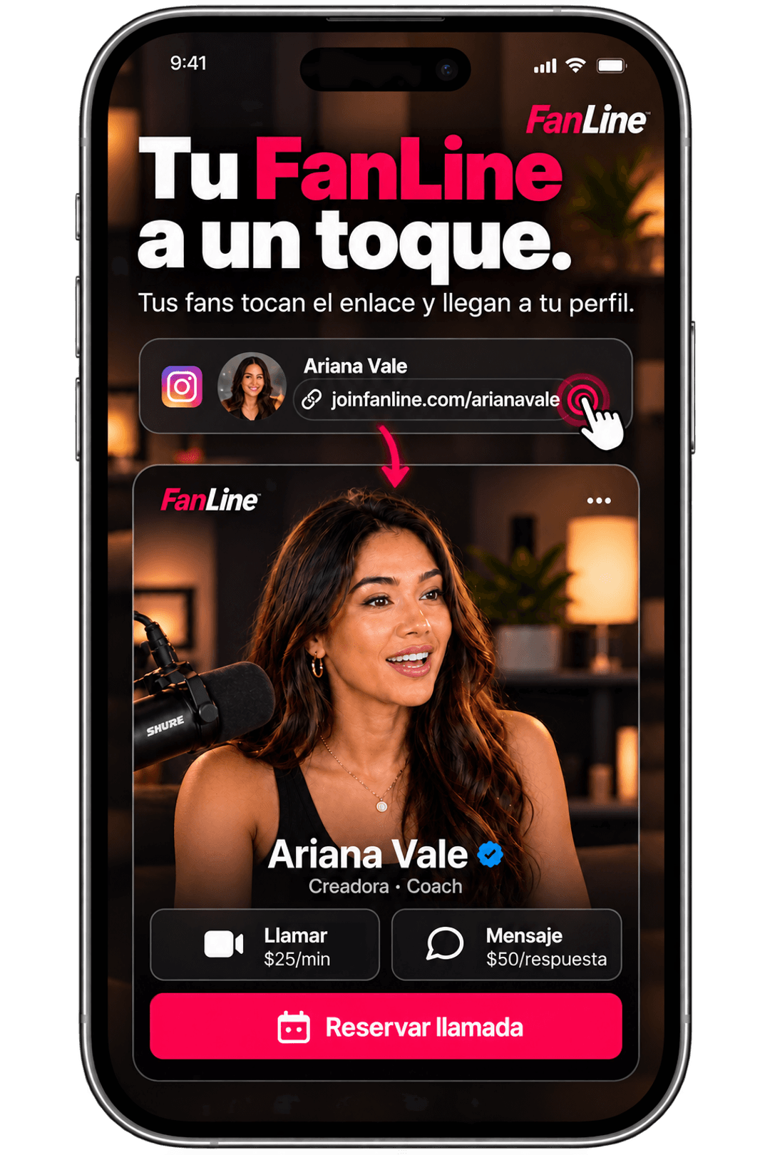Pantalla de vista previa del perfil público de un creador de FanLine